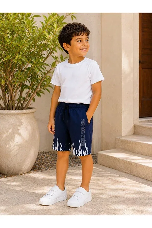 Детские шорты для мальчиков с принтом Flame Pattern By Solana Kids, Navy Blue — фото 2