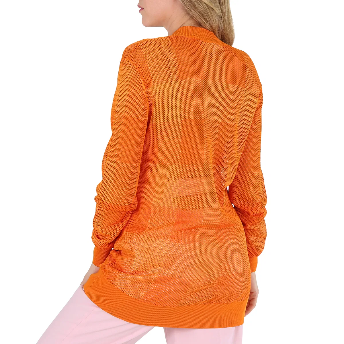 Джемпер с V-образным вырезом и сетчатыми вставками Zoie Check Mesh Lace Burberry, Deep Orange — фото 4