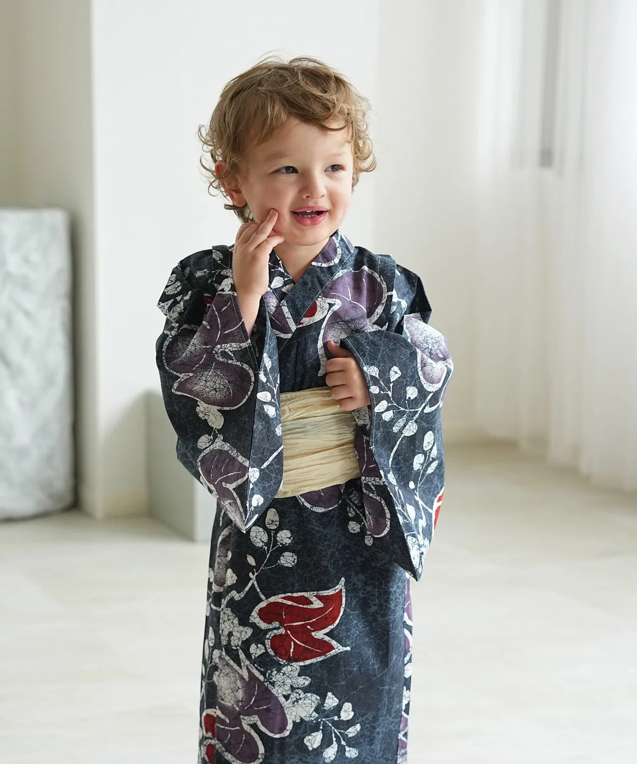 Детское кимоно-платье с поясом, комплект из 2 предметов, utatane, Navy