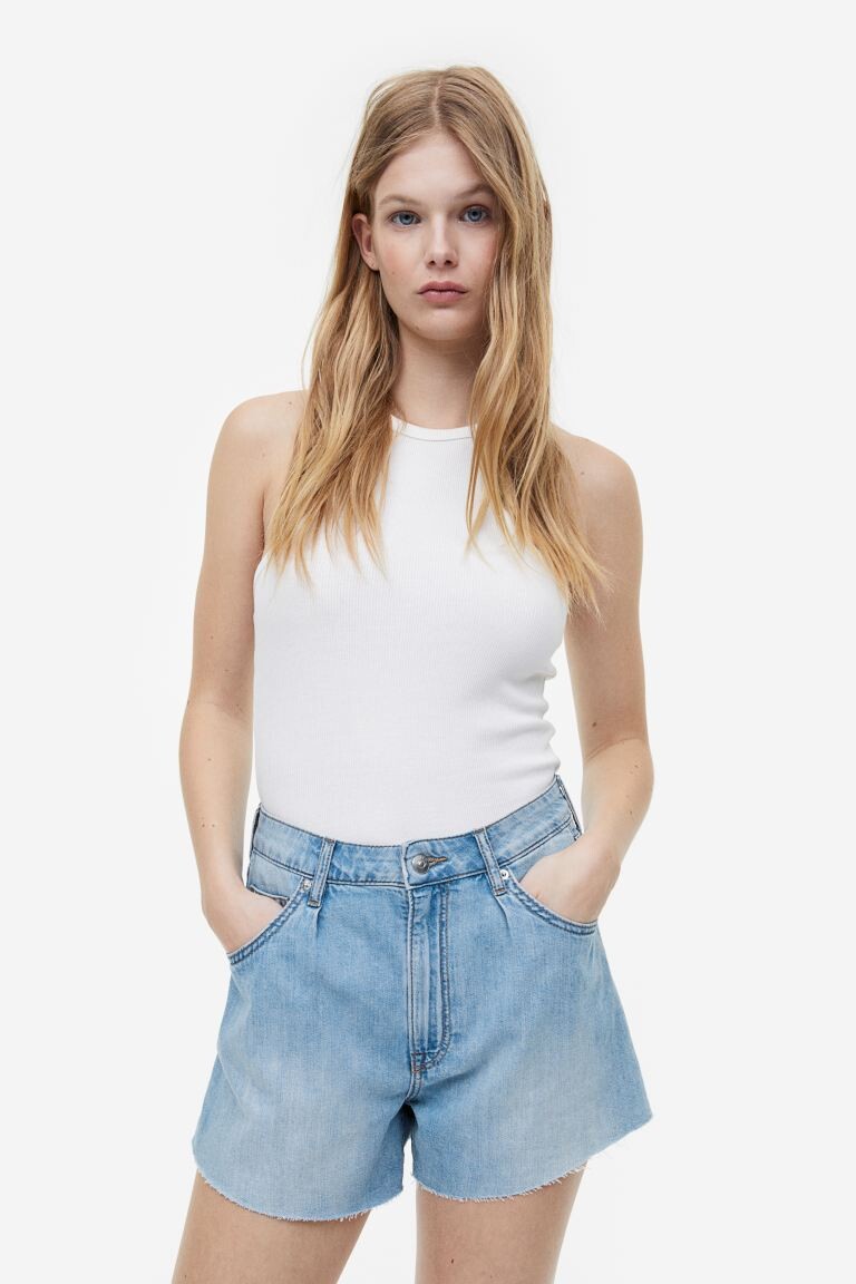 

Высокие джинсовые шорты H&M, светло-синий деним