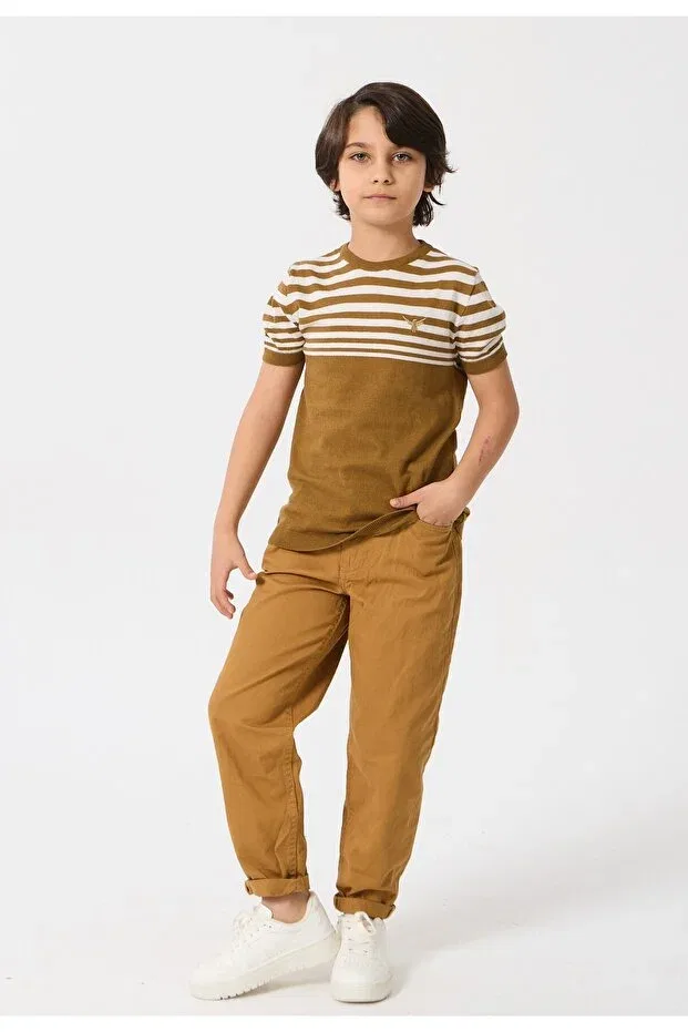 Детская футболка с полоской для мальчиков Nisrakids, Khaki — фото 2