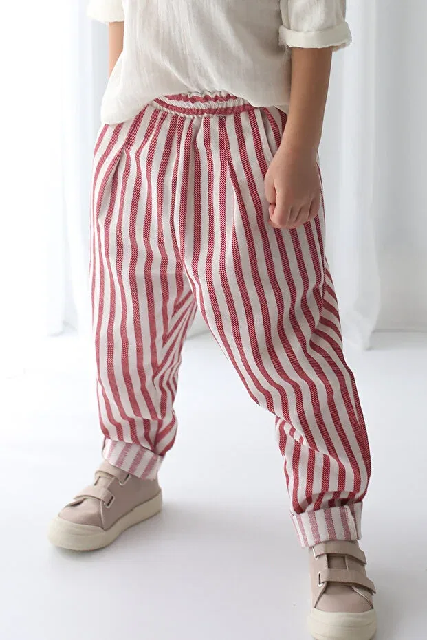 Детские брюки для девочек в полоску Catz Kids, Red & Ecru