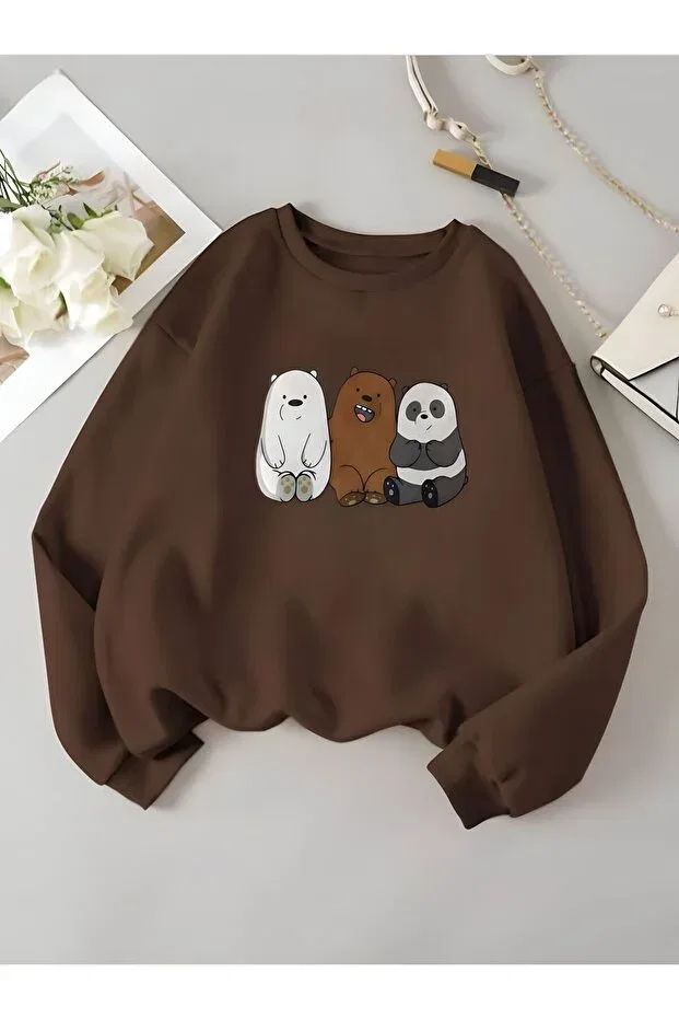 Детские свитшот для девочек с принтом We are bears printed girl/boy sweatshirt Serays Moda, Brown