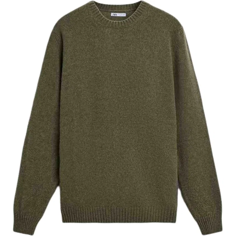 Мужской свитер с круглым вырезом ZARA, Medium Green