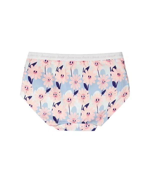 Детское нижнее белье для девочек с принтом Smiling Flower Boyshort Panty Deux Par Deux, Blue Smiling Flower Print — фото 2