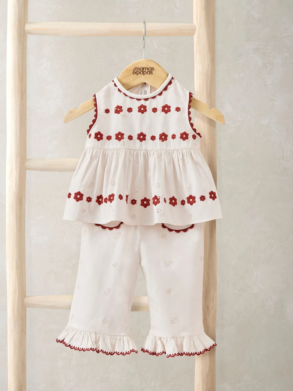 Комплект из топа и брюк с вышивкой Mamas & Papas, красный