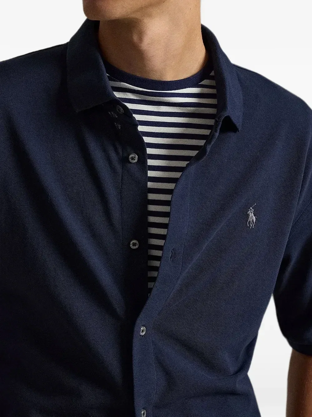 Рубашка на пуговицах с вышитым логотипом Polo Ralph Lauren, синий — фото 4