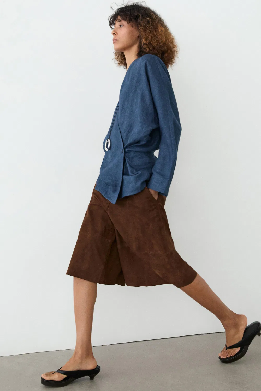 Кимоно с эффектом джинсовой ткани, имитирующее лен Massimo Dutti, синий — фото 4