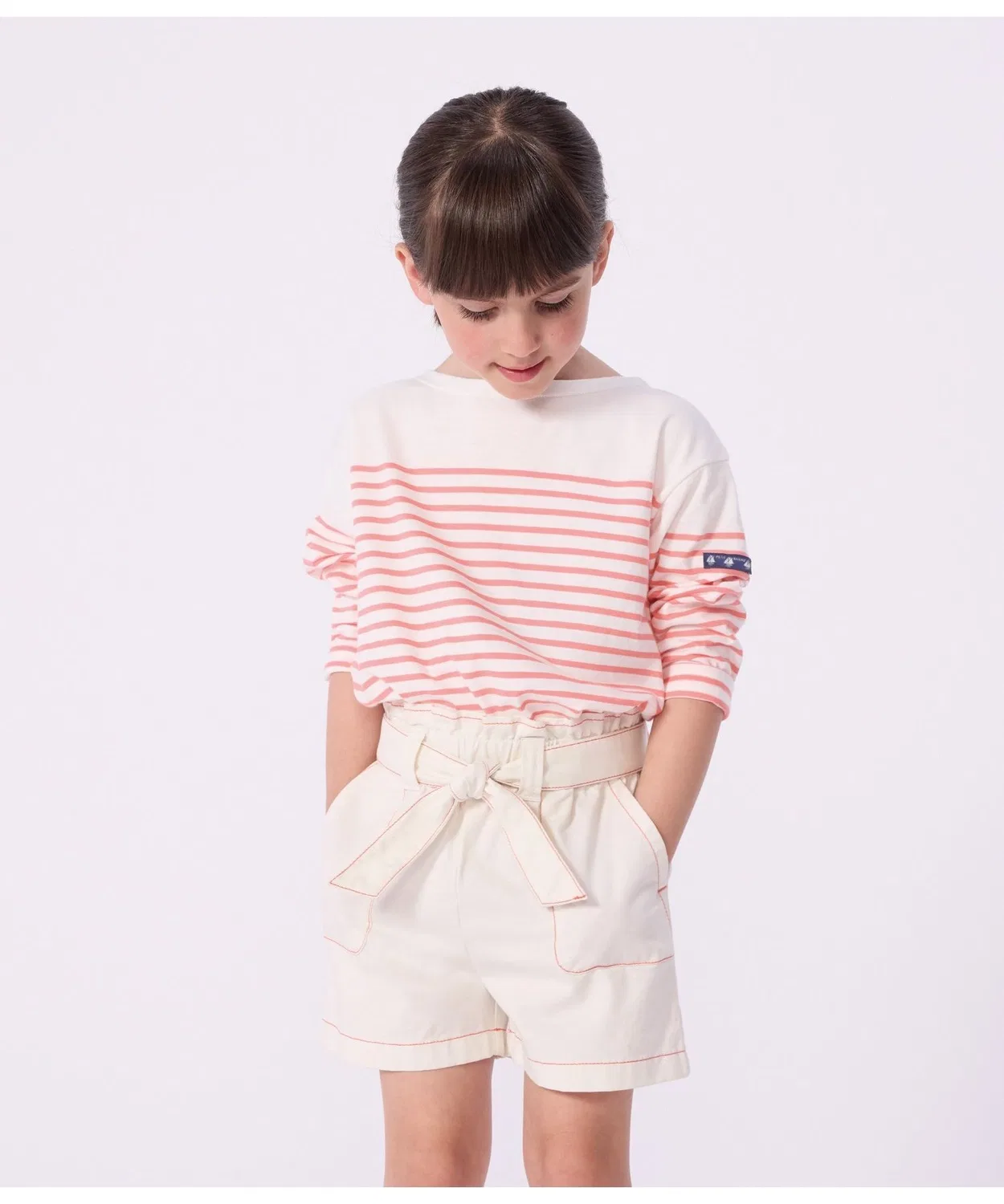 Детские шорты с поясом-лентой Petit Bateau, Off White
