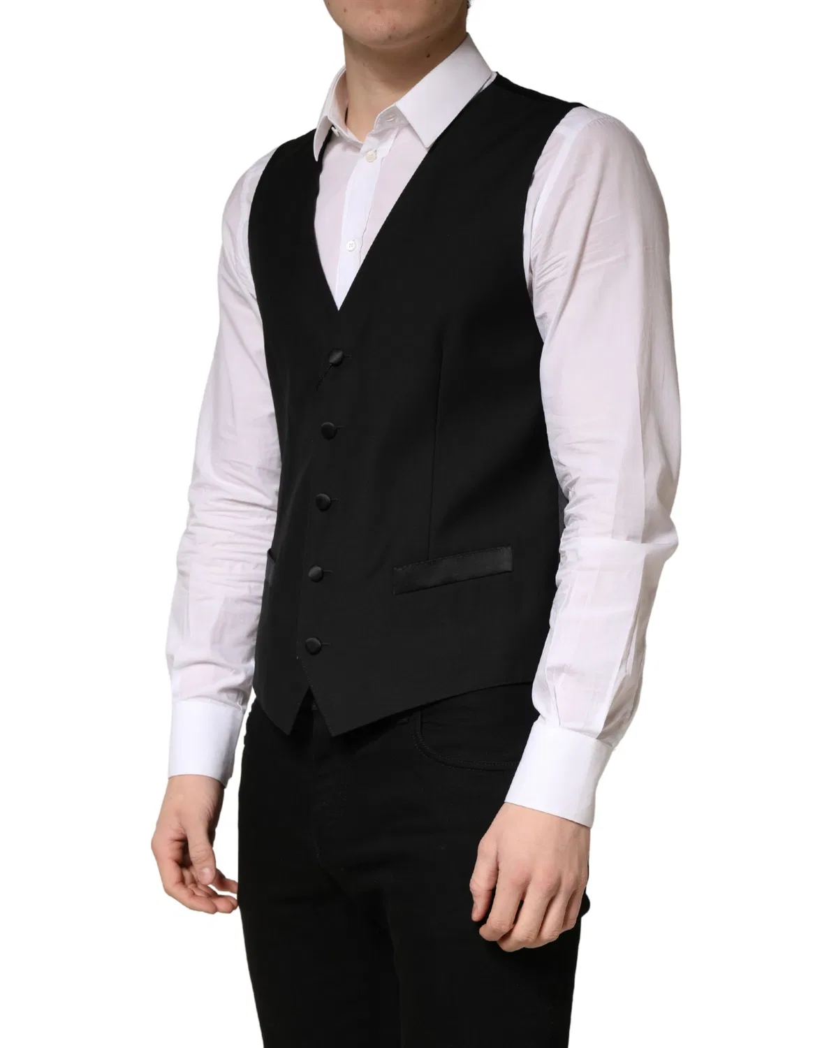 Мужской жилет однобортный с застежкой на пуговицы Vest Dolce & Gabbana, Black — фото 4
