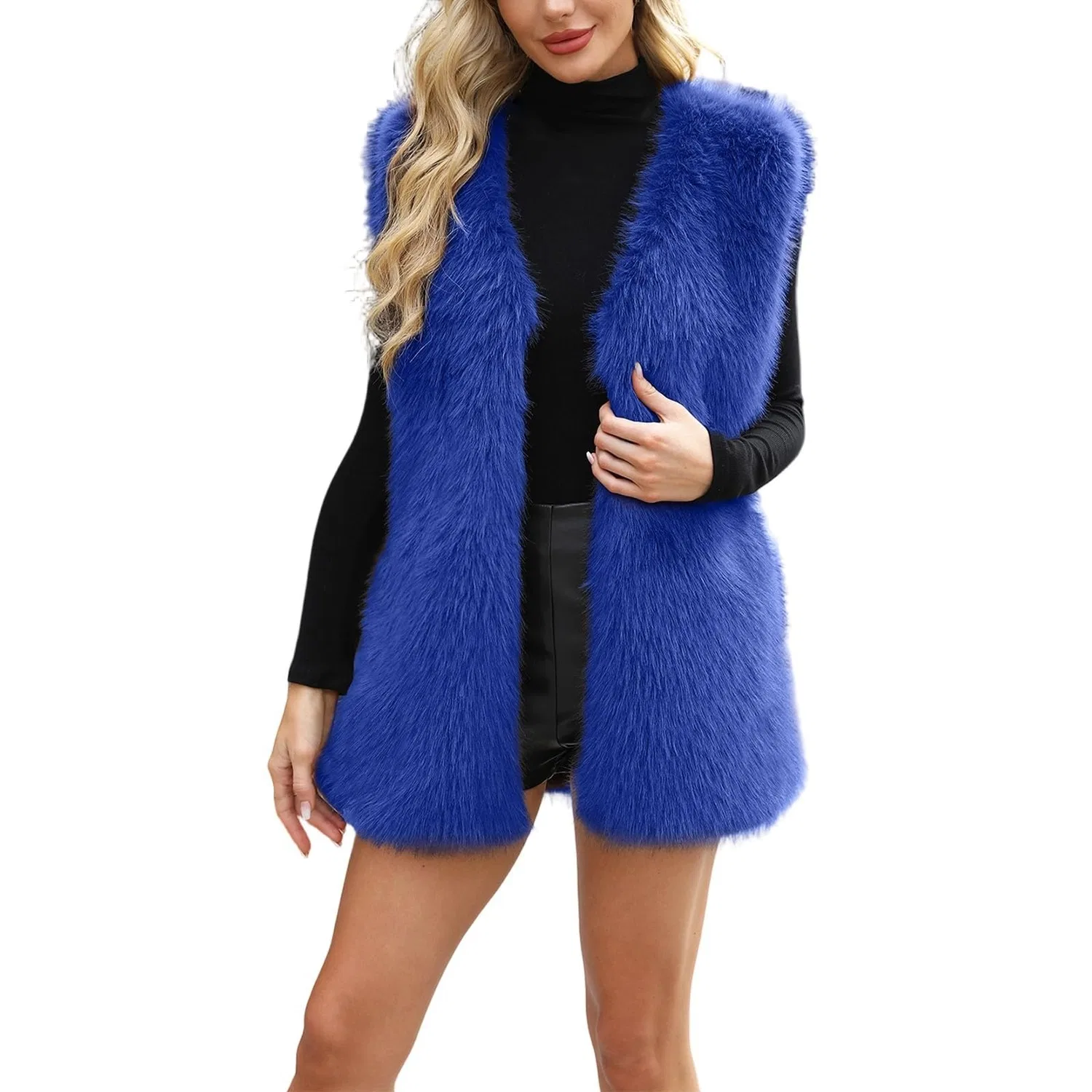 Женская куртка с принтом Lussuosa giacca invernale sintetica per un elegante cappotto in pile con vestibilità aderente per abbigliamento alla moda nella stagione fredda, Blu