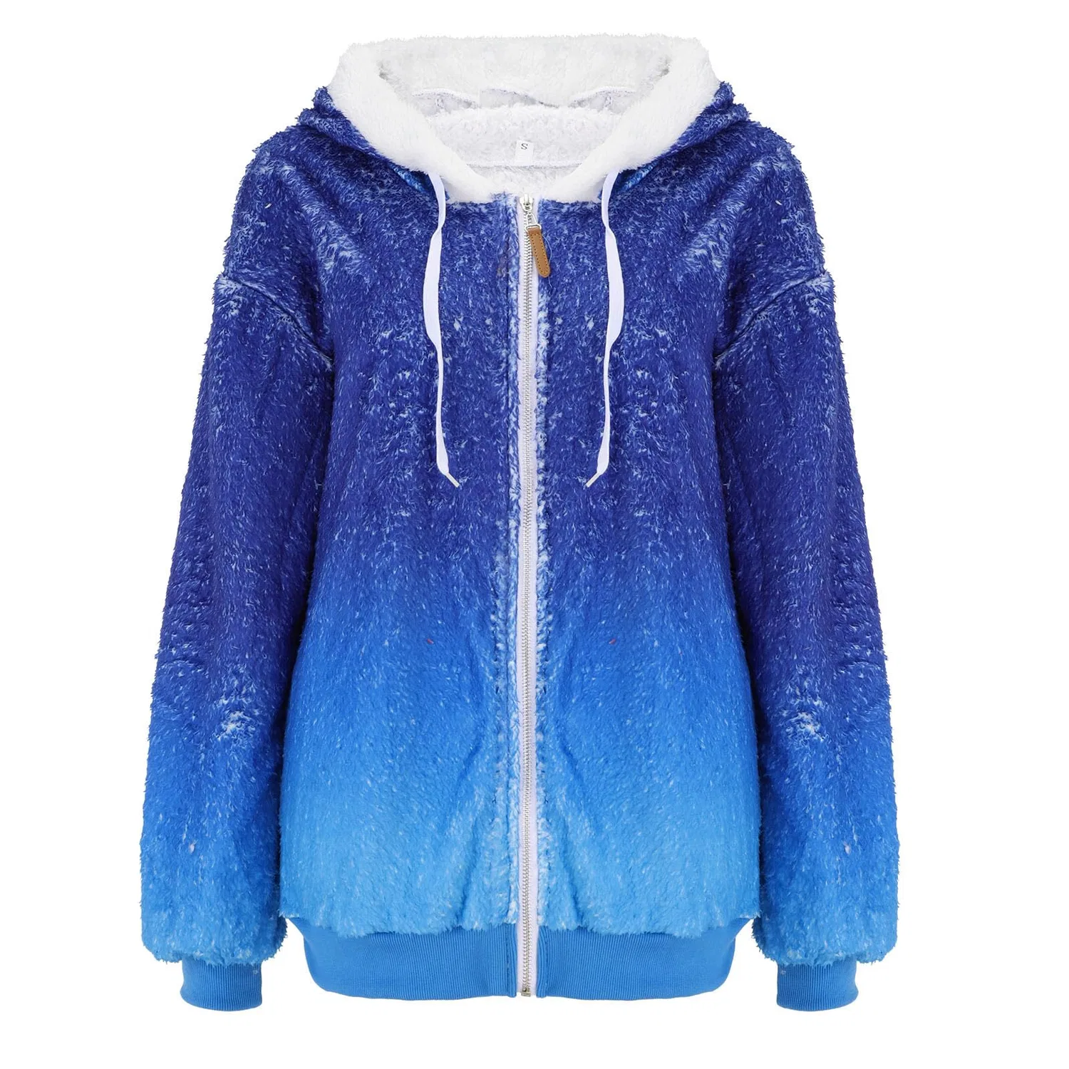 Женская мягкая длинная oversize-куртка с принтом двух цветов, на пуговицах, Blu 10 — фото 4