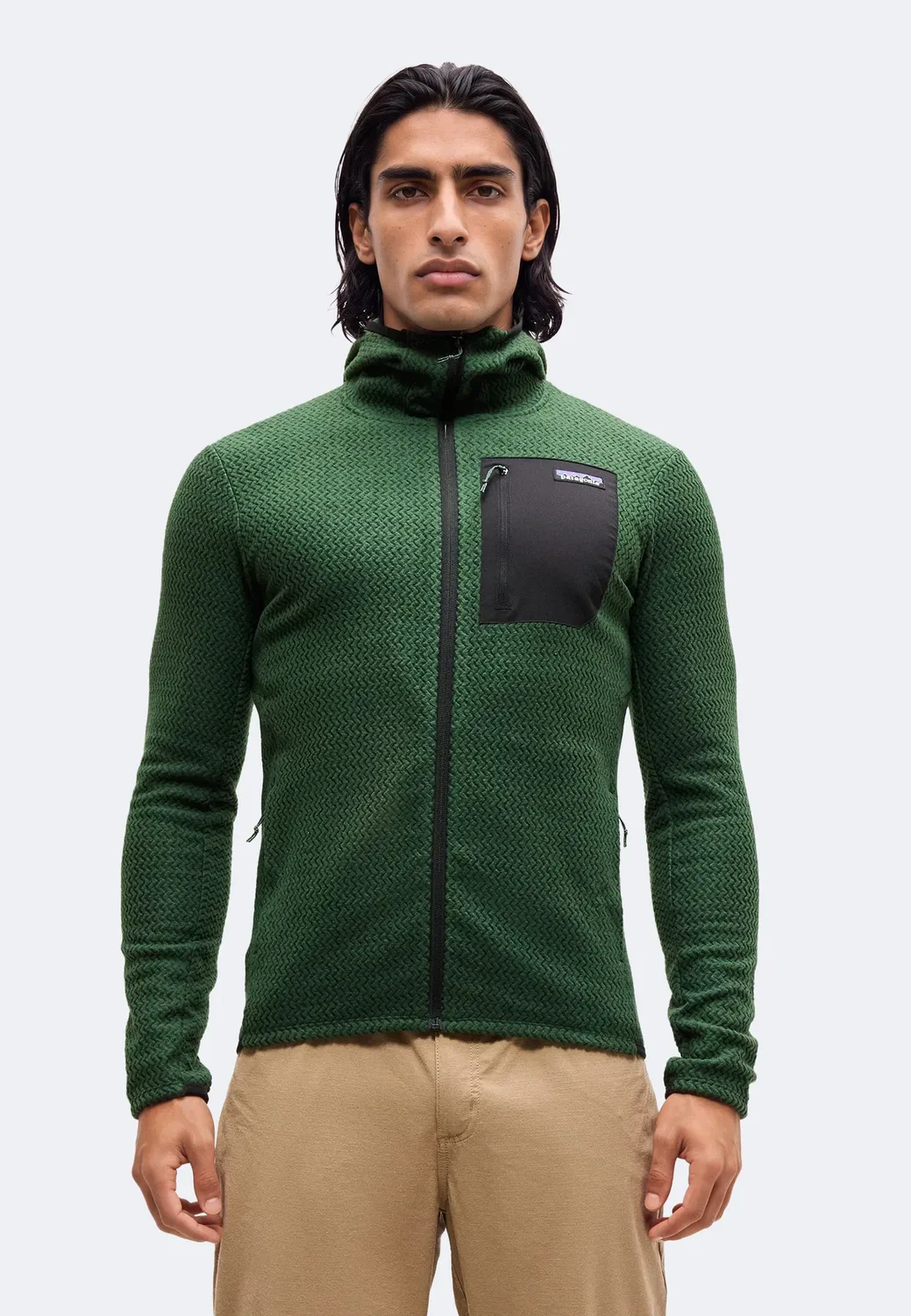 Толстовка R1 air на молнии с капюшоном - флисовая куртка Patagonia, Treeline Green