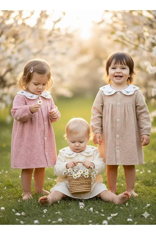 Детское платье для девочек с вышивкой Elegant Babymilk, Nude Color — фото 3