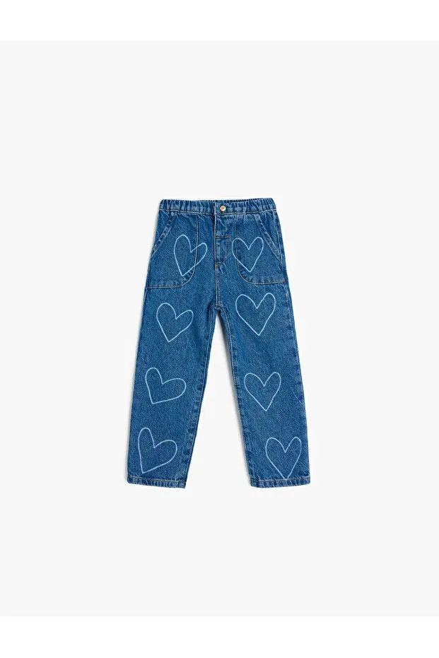 Детские джинсы для девочек прямые с принтом Koton, Dark Indigo