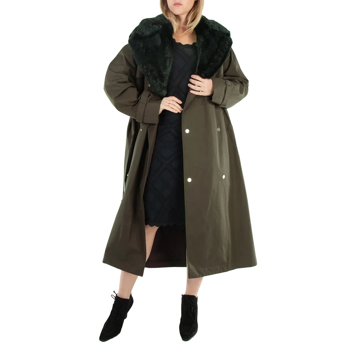 Тренчкот с поясом High Neck Check Print Burberry, Otter/Dark Green