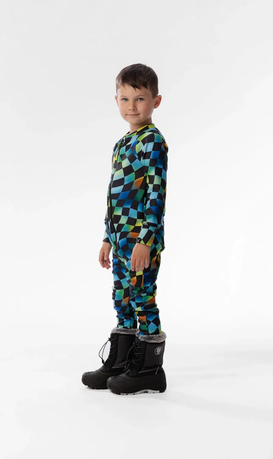 Детский комбинезон-термобелье с принтом Deux par Deux, Blue Checkered Print — фото 3