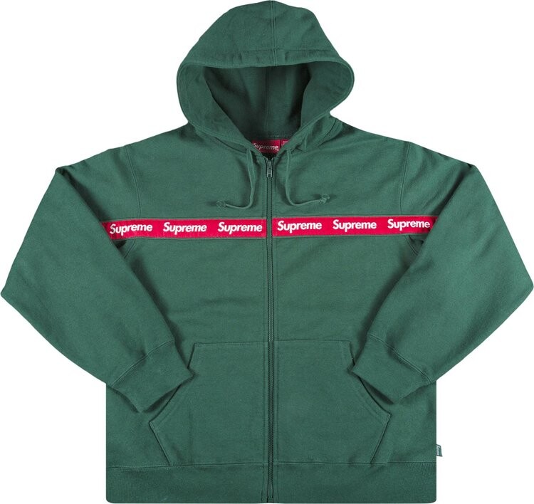 Толстовка Supreme Text Stripe Zip Up Hooded Sweatshirt 'Green', зеленый — фото 2