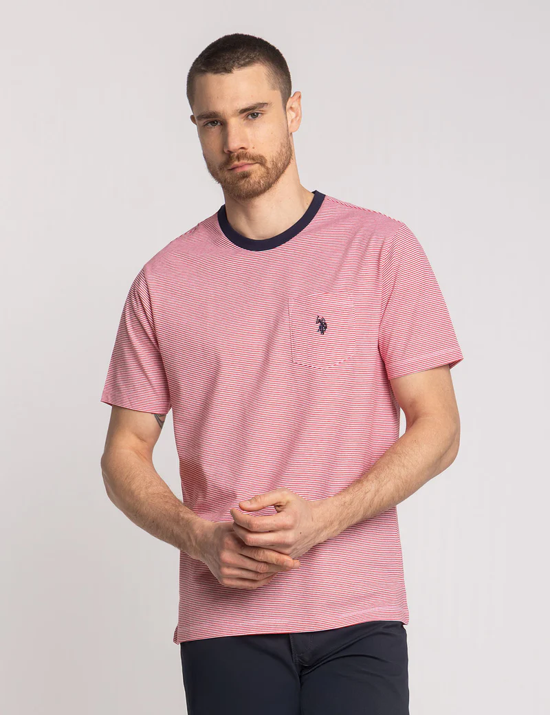 Футболка U.S. Polo Assn Yarn Dye Stripe Jersey With Pocket, темно-розовый — фото 2