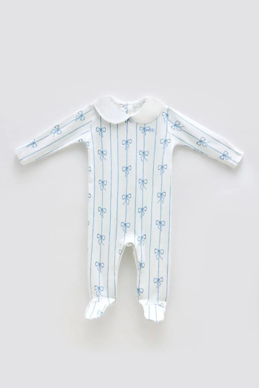 Детский боди-комбинезон с закрытыми ножками из хлопка Ribbon/blue Atelier Babbi, Ribbon/Blue — фото 2