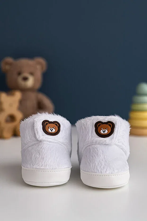 Детские ботинки для мальчиков с текстурой Premium Plush Teddy Bear Detailed Soft Sole Baby Boy Shoes-Baby Booties Eradkids, Ice Blue — фото 2