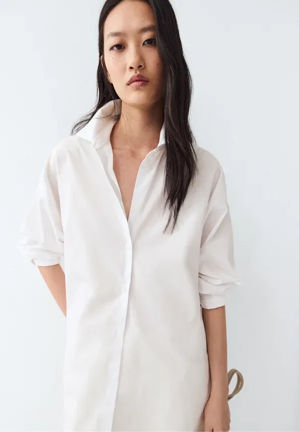 Блуза свободного кроя Button-down blouse Massimo Dutti, белый деним — фото 4