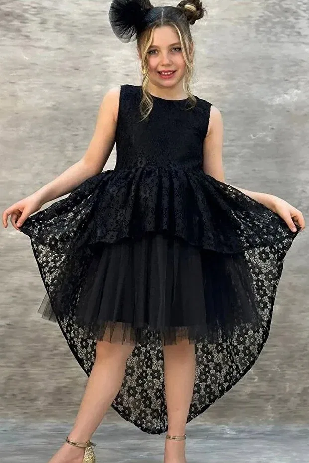 Детское платье для девочек с принтом Miço Kids, Black