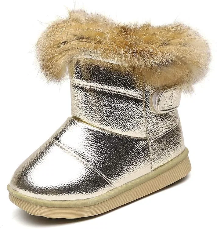 Детские зимние ботинки для мальчиков и девочек Gungun Kid Winter Shoes Outdoor School Warm Snow Boots, Ankle Gold