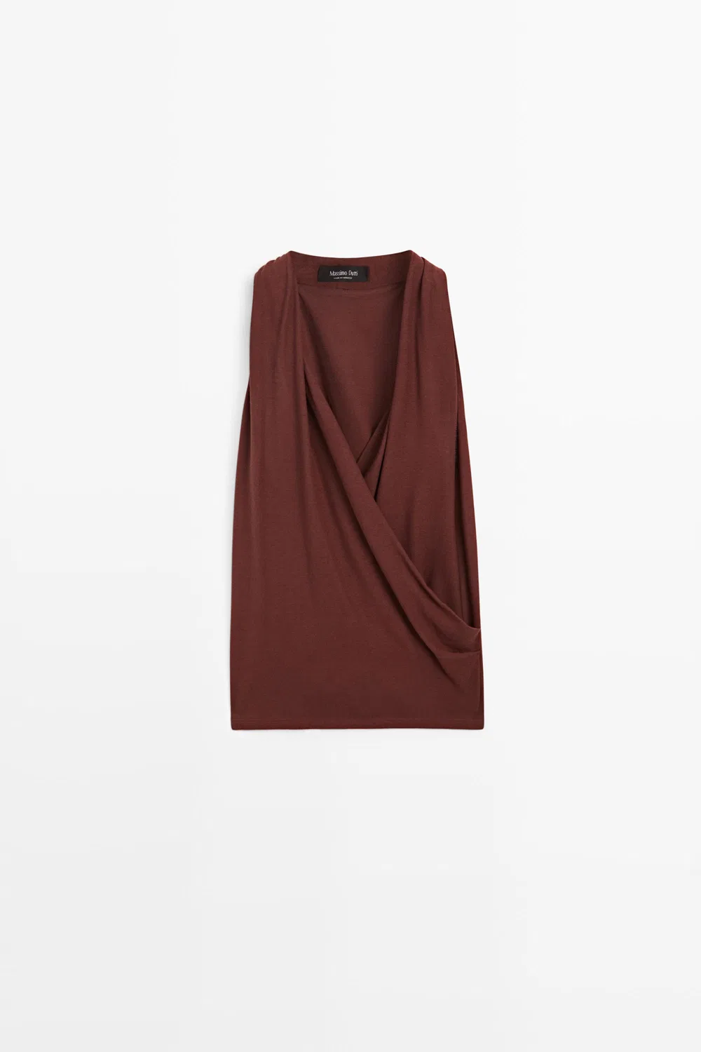 Топ Massimo Dutti 100% Cotton Draped Surplice, бордовый — фото 2