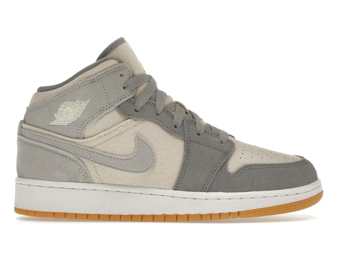 Детские кроссовки высокие с моделью Jordan 1 Mid SE Jordan, Coconut Milk/Coconut Milk-Particle Grey-White-Gum Yellow
