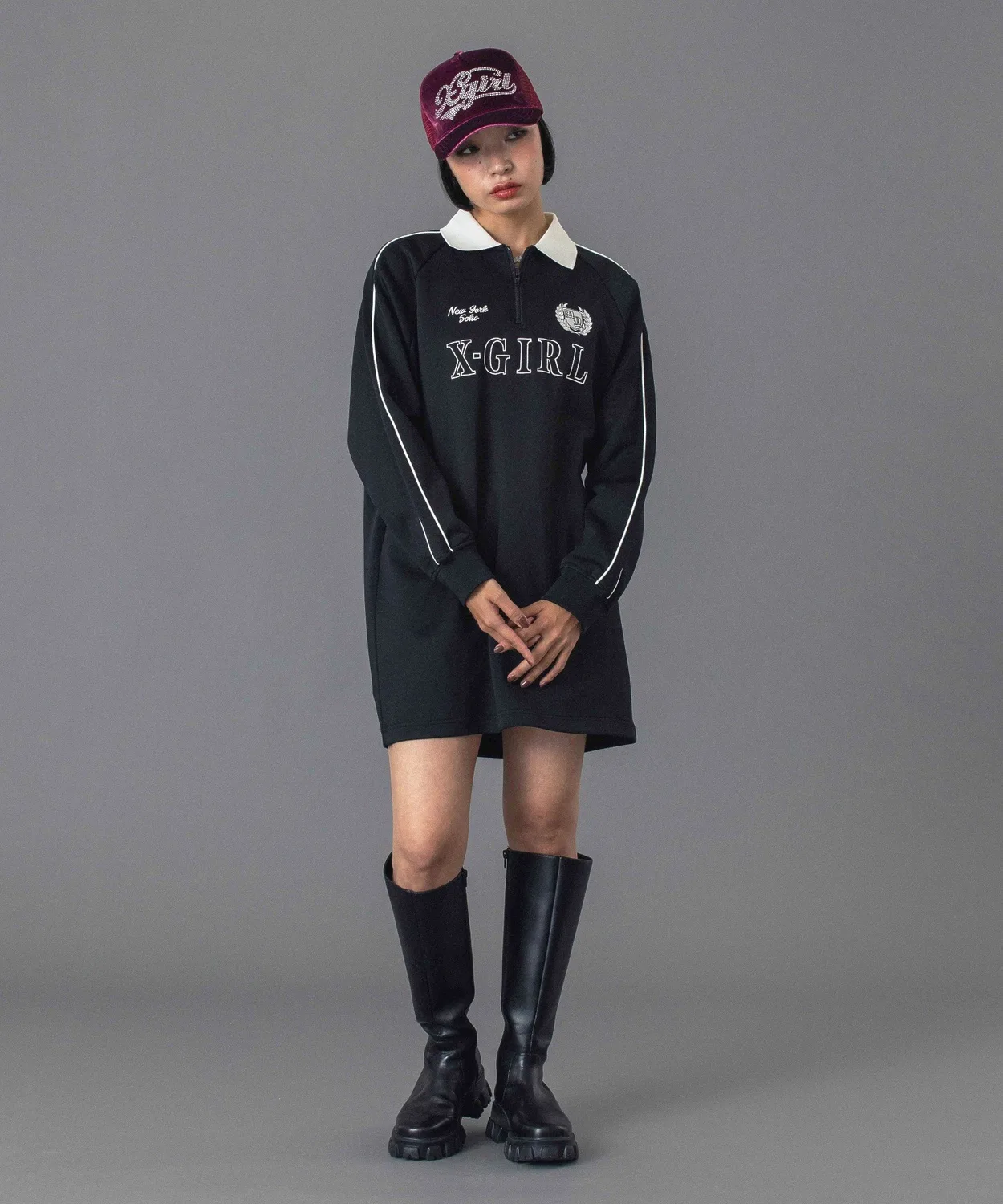 Детское платье из джерси с принтом HALF ZIP JERSEY DRESS X-girl, Brown — фото 4