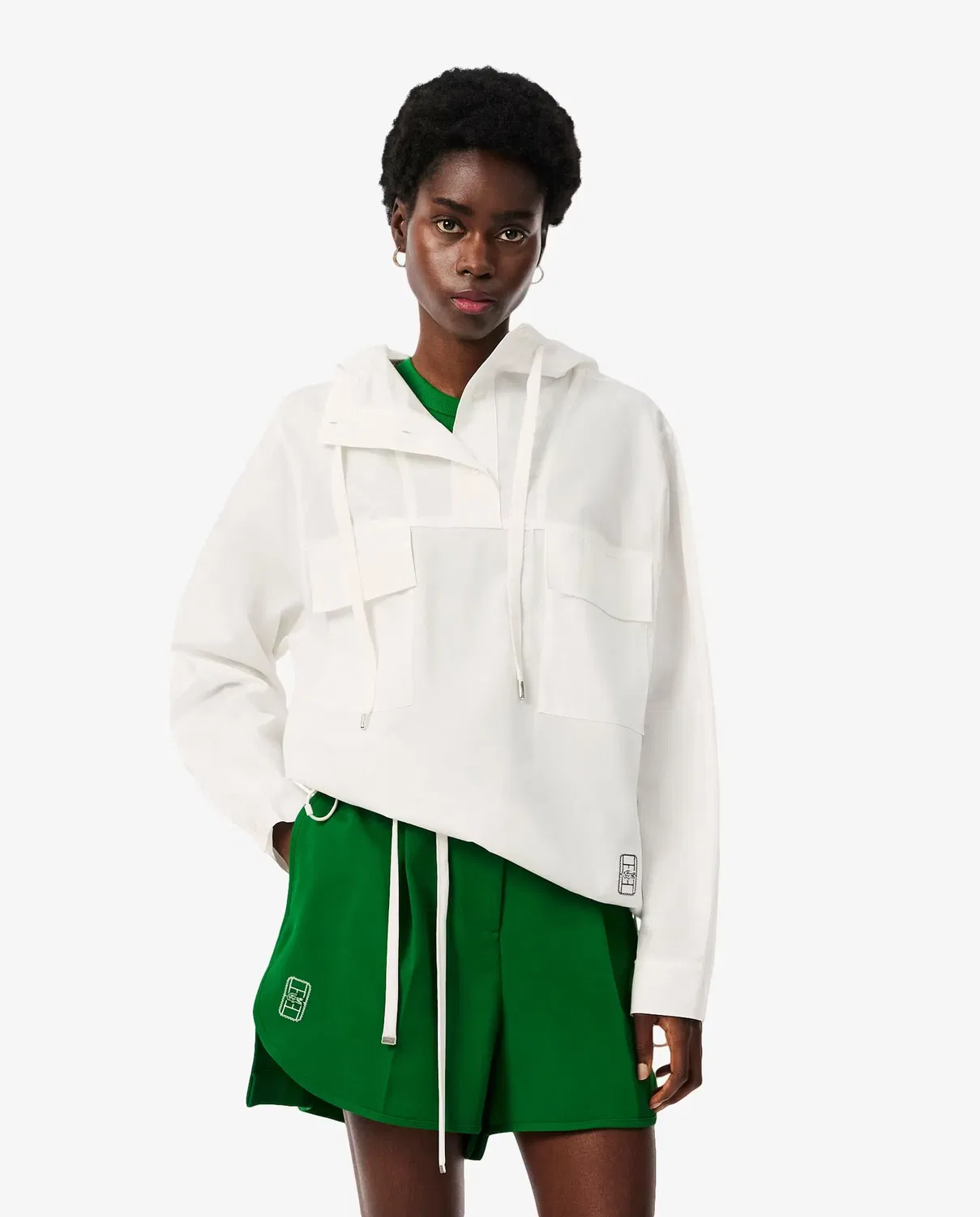 Куртка Lacoste Blanco оверсайз с капюшоном, хлопковая саржа, белый