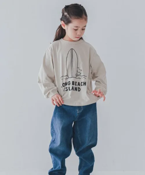 Детская футболка Jeans-b 2nd LONG BEACH с принтом кота тёмно-синяя — фото 3