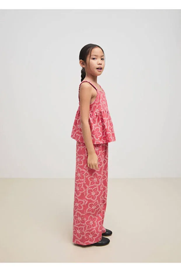 Детские брюки для девочек с цветочным принтом Mango Kids, Strawberry Red