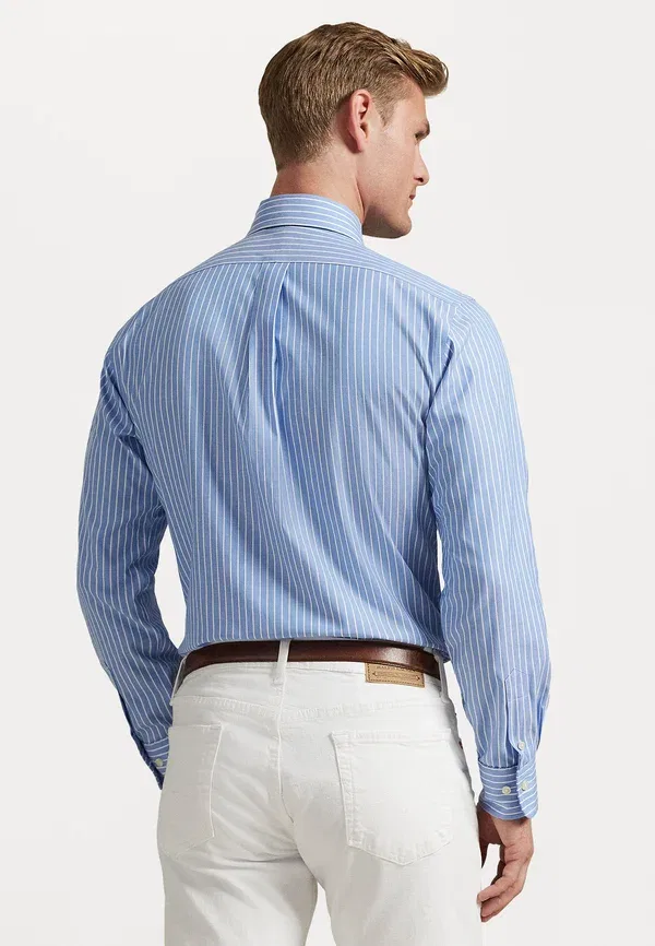Рубашка с узором в полоску Custom Fit Striped Pinpoint Oxford Shirt Polo Ralph Lauren, Azure, White, белый — фото 3