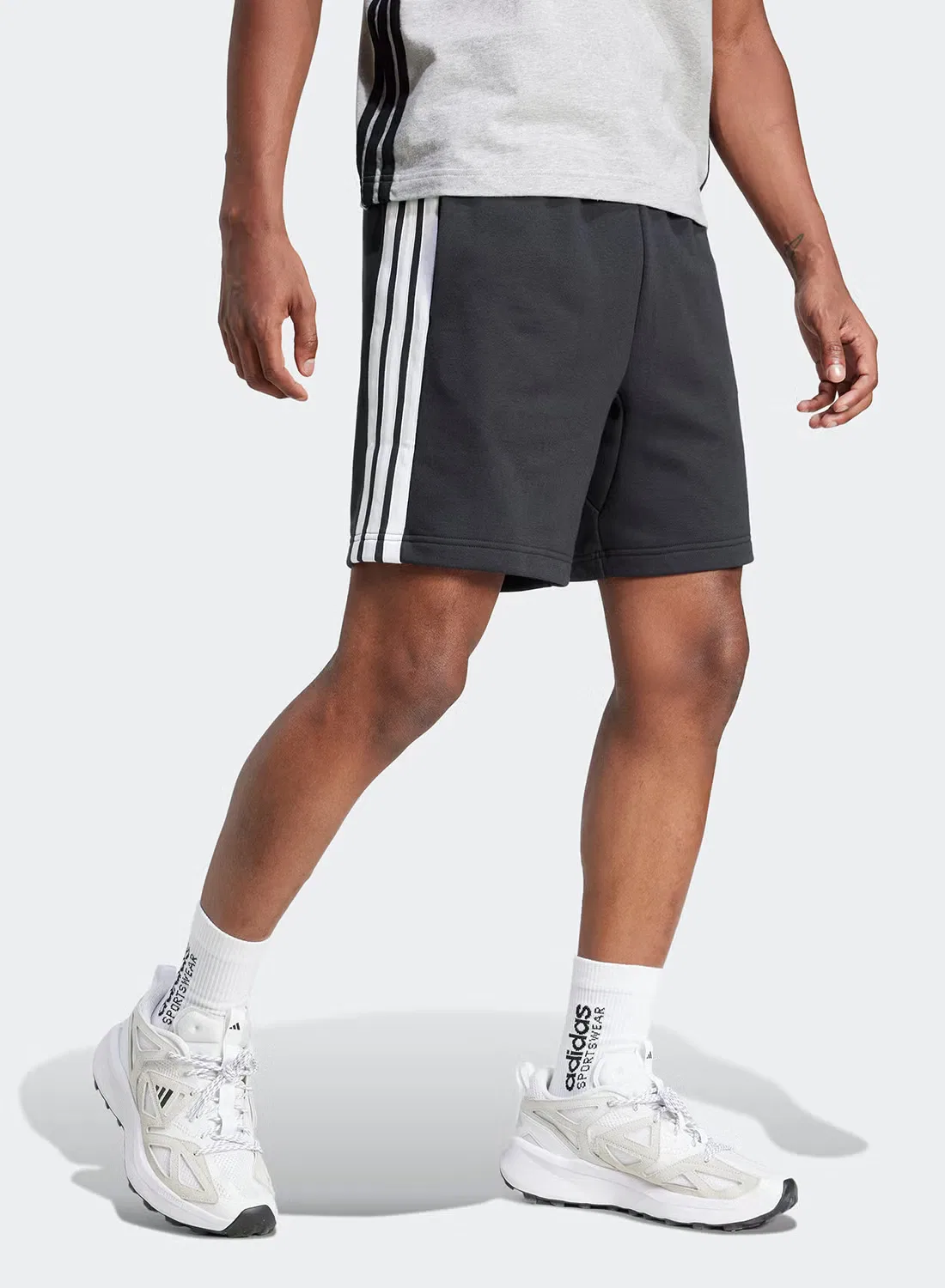 Шорты из футера с логотипом 3-Stripes Adidas, черный — фото 4