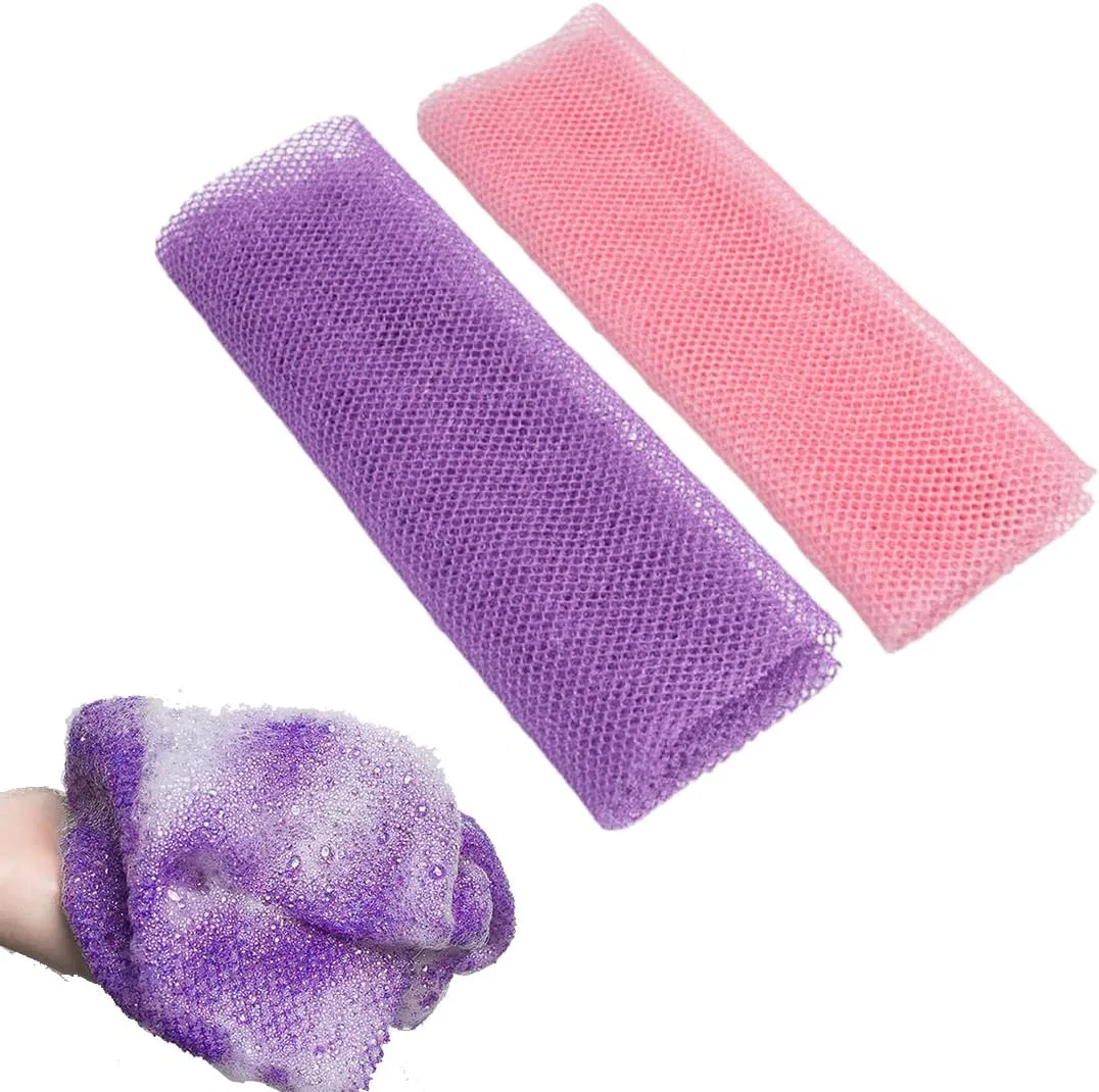 Мочалка-сетка для тела из нейлона, 2 шт, GXGM, 20x65 см, Pink and Purple