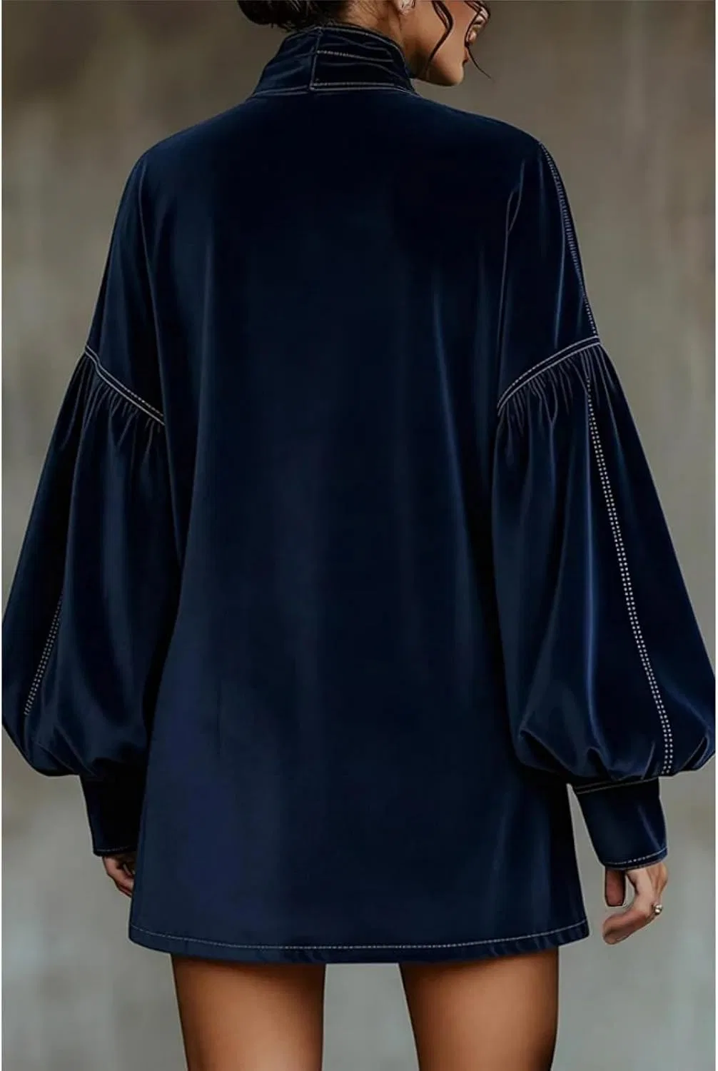 Женское платье мини с бантом и фонариками из велюра, Royal Blue — фото 2
