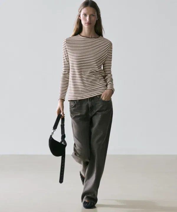 Футболка с длинным рукавом, контрастная отделка, полоска, Massimo Dutti — фото 2