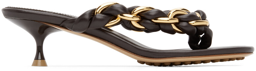 Коричневые сандалии с цепочками в горошек Bottega Veneta