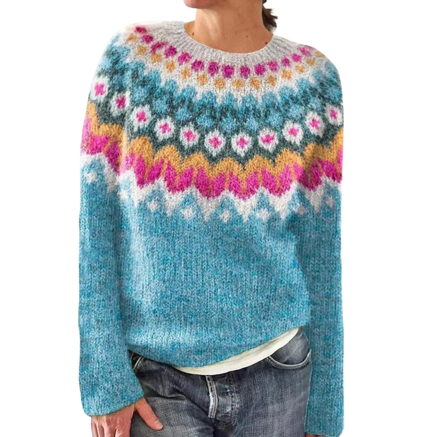 Женский свитер с принтом Fairisle Norwegian Sweater, Blue