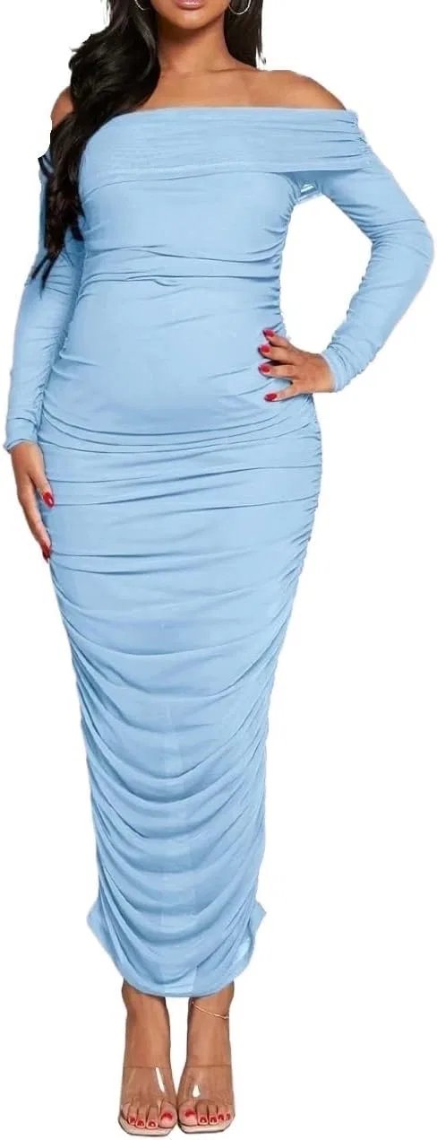 Женское макси-платье с рукавами Bodycon, Blue
