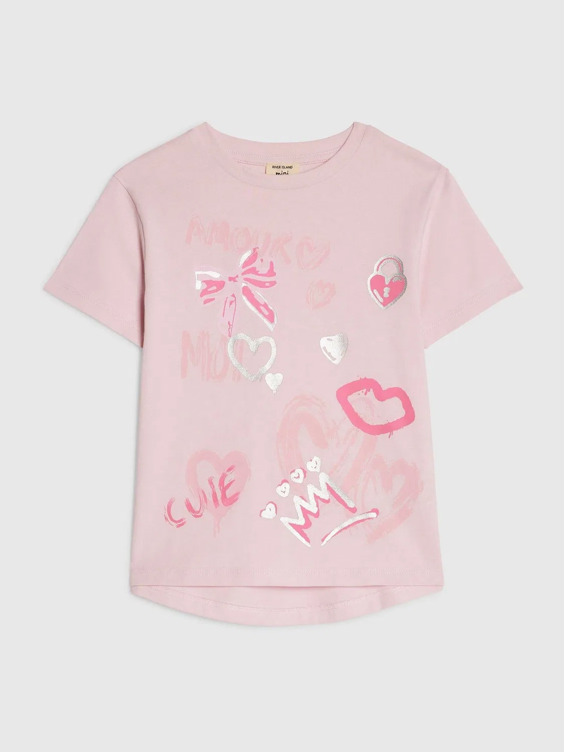 Футболка с граффити-принтом River Island, розовый