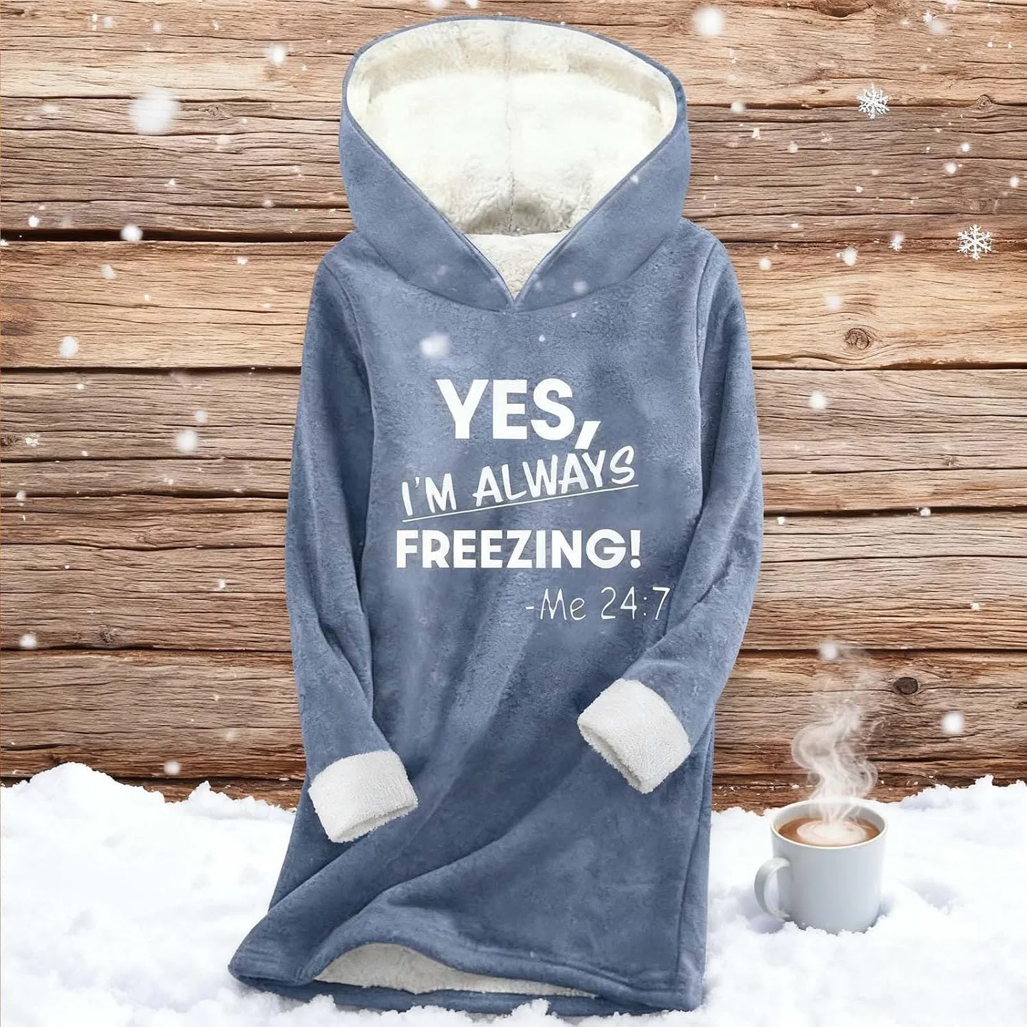 Женское худи с принтом Yes I'm Always Freezing Me 24:7, синий — фото 2