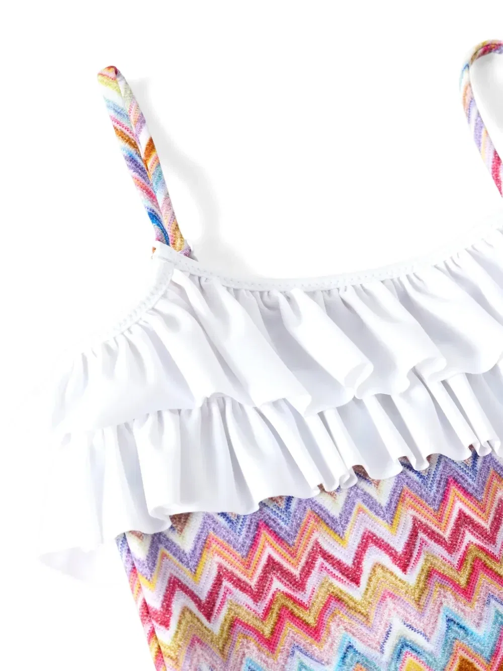 Купальник с зигзагообразным принтом и рюшами Missoni Kids, белый — фото 3