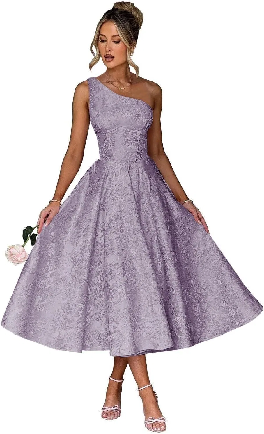 Женское вечернее платье с одним плечом из жаккардового сатина YH135, Dusty Purple