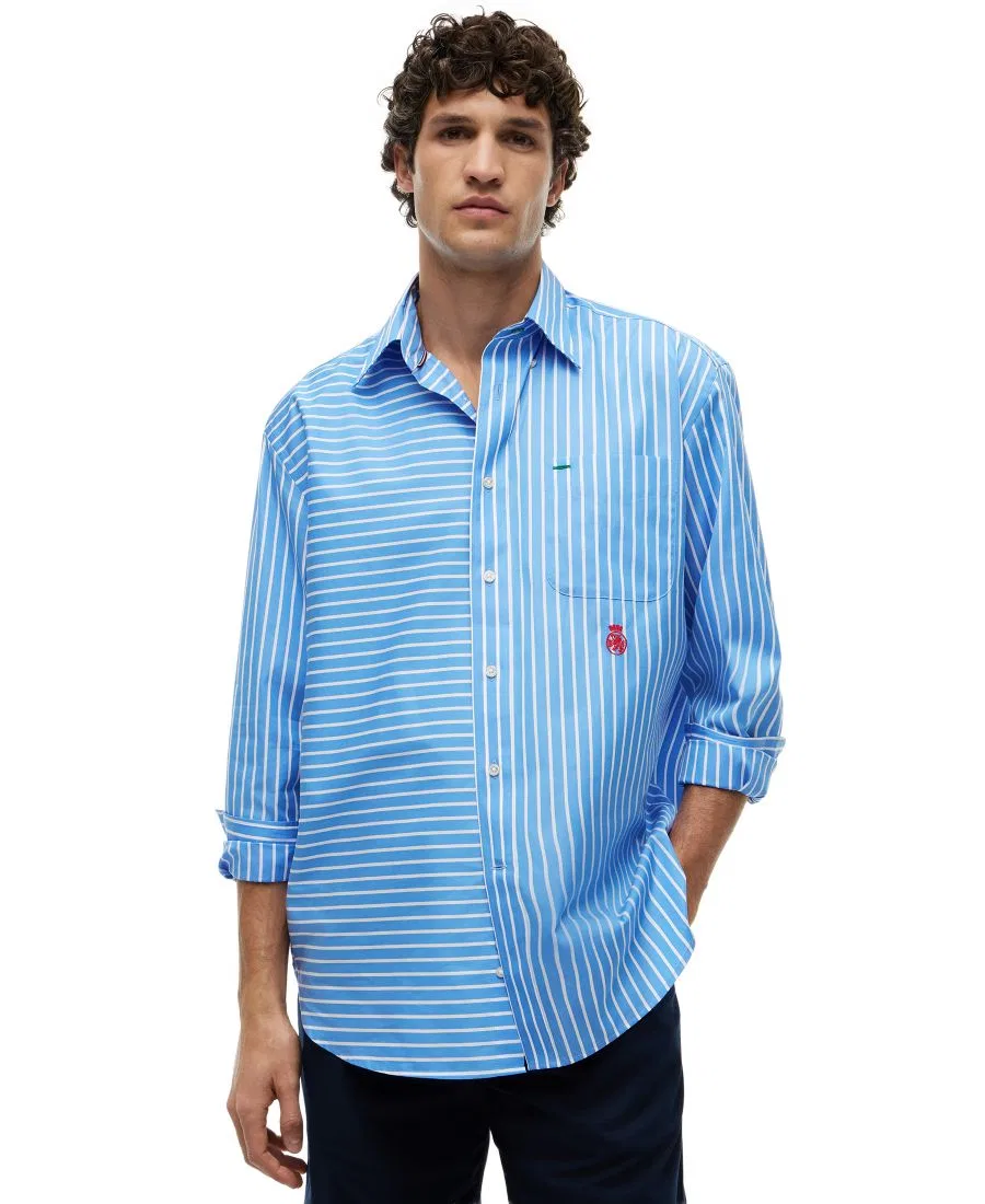 Рубашка с асимметричным принтом, модель Color-Block Tommy Hilfiger, Blue Spell Stripe