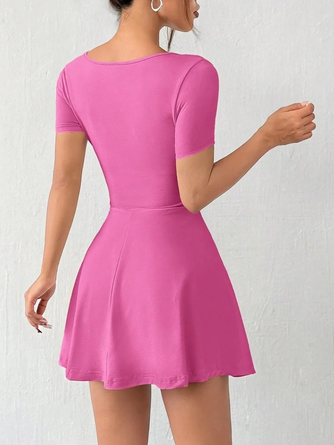 Женское платье A-силуэта с квадратным вырезом и оборками, Hot Pink — фото 2
