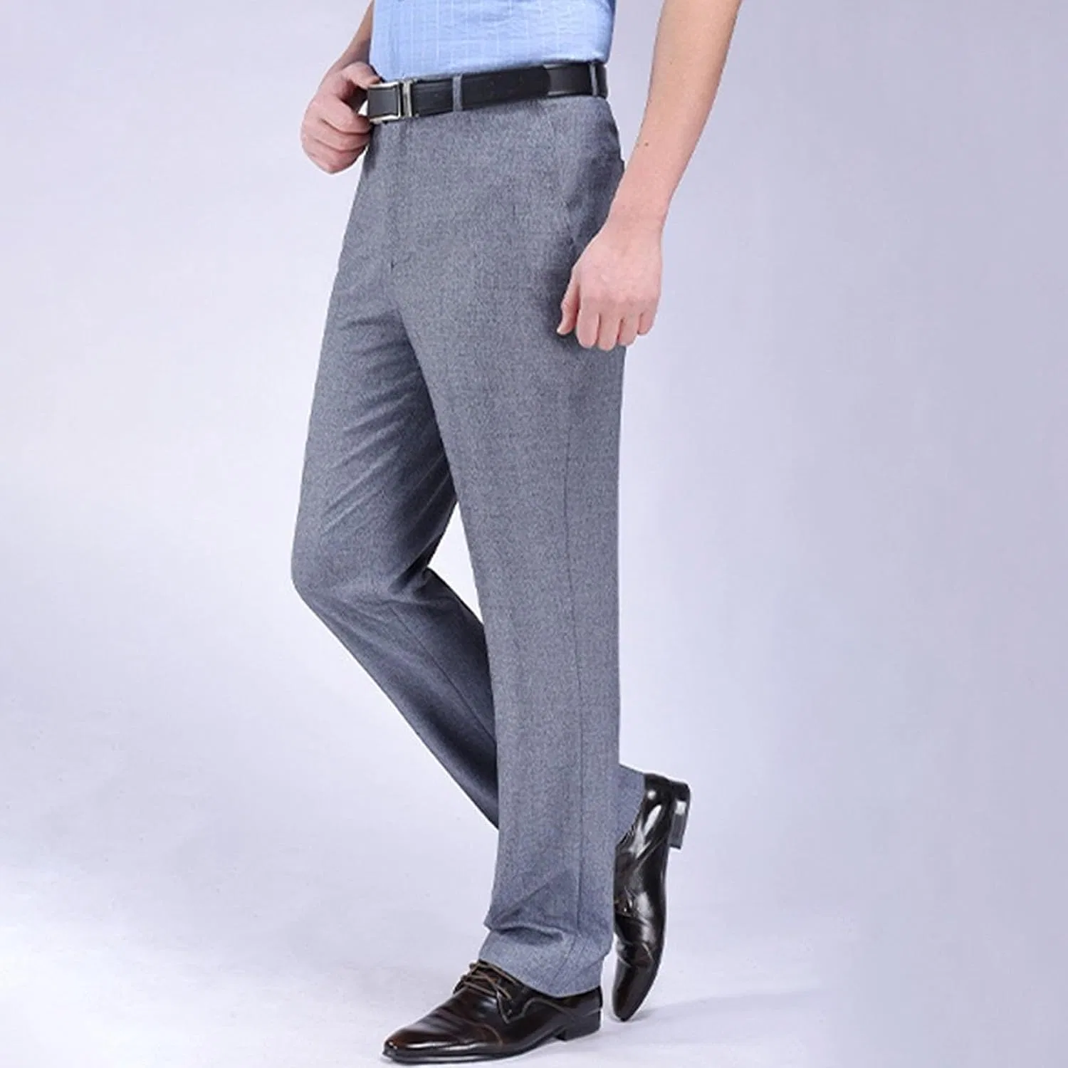 Мужские классические брюки прямого кроя с зауженной посадкой, Slim Fit, из хлопка и полиэстера, серый — фото 3
