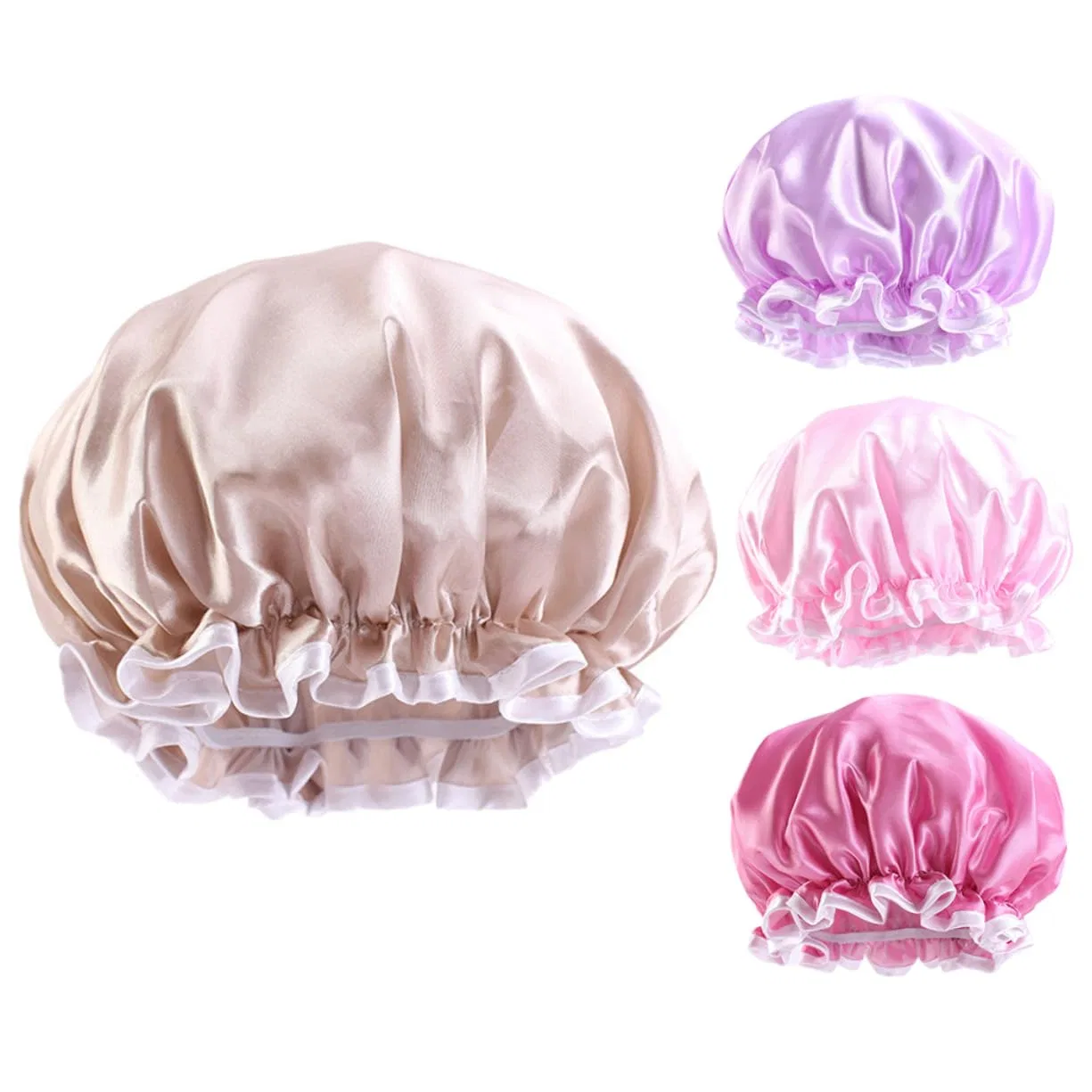 Шапочка для душа 4 шт, Satin, PE, VALICLUD, 25x25 см, Sortierte Farbe
